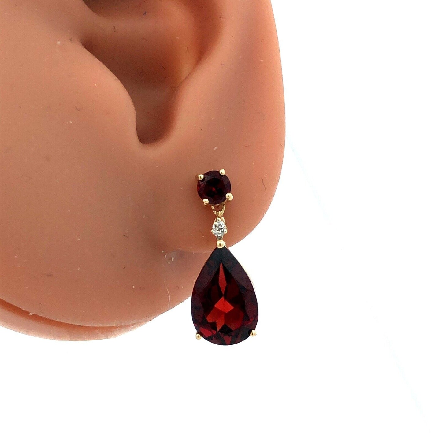 Designer AV 14K Yellow Gold Pear Cut Red Garnet Diamond Dangle Stud Earrings