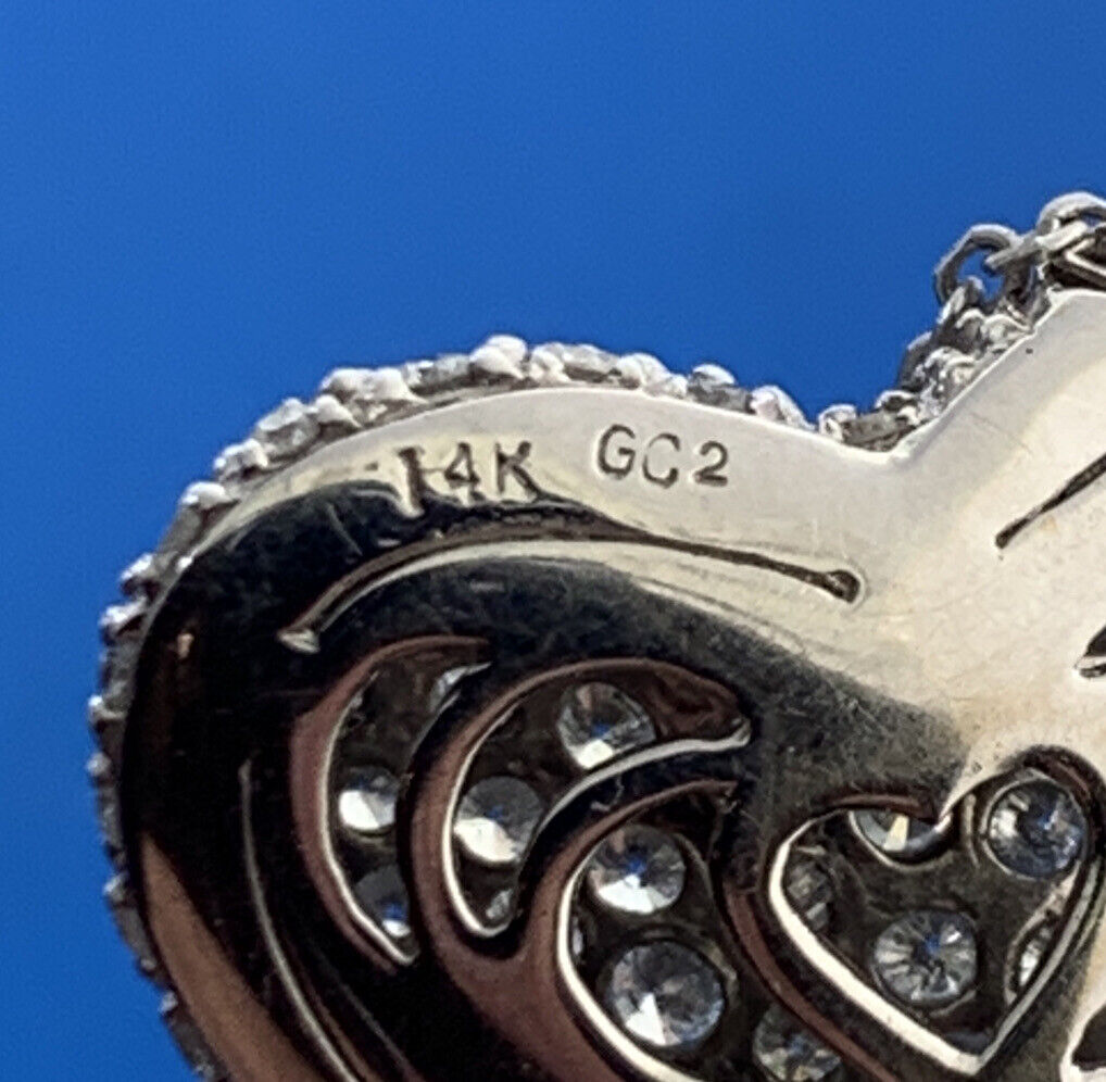 Designer GC2 14K White Gold Diamond Heart Anniversary Pendant Necklace