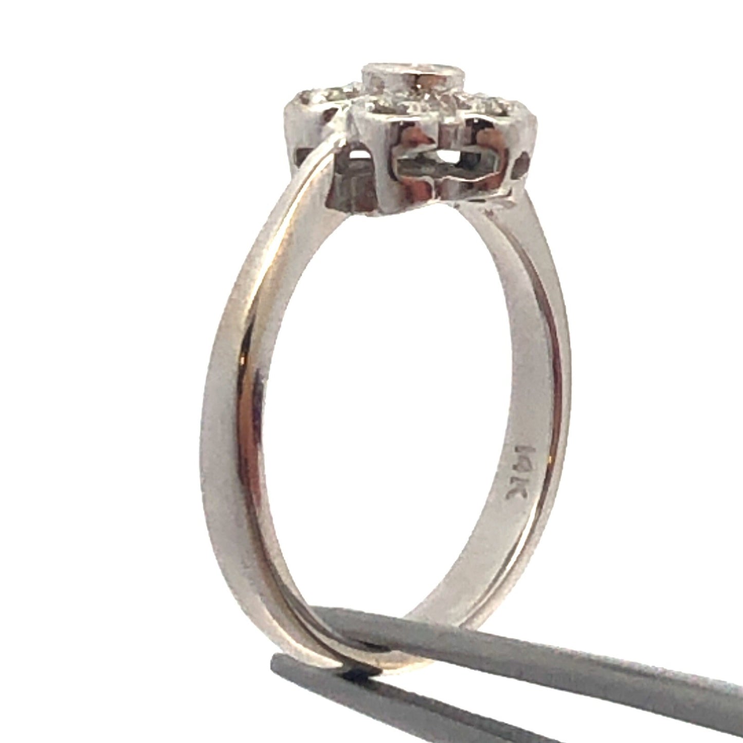 Vintage 14K White Gold Diamond Flower Cluster Sweetheart Promise Engagement Ring