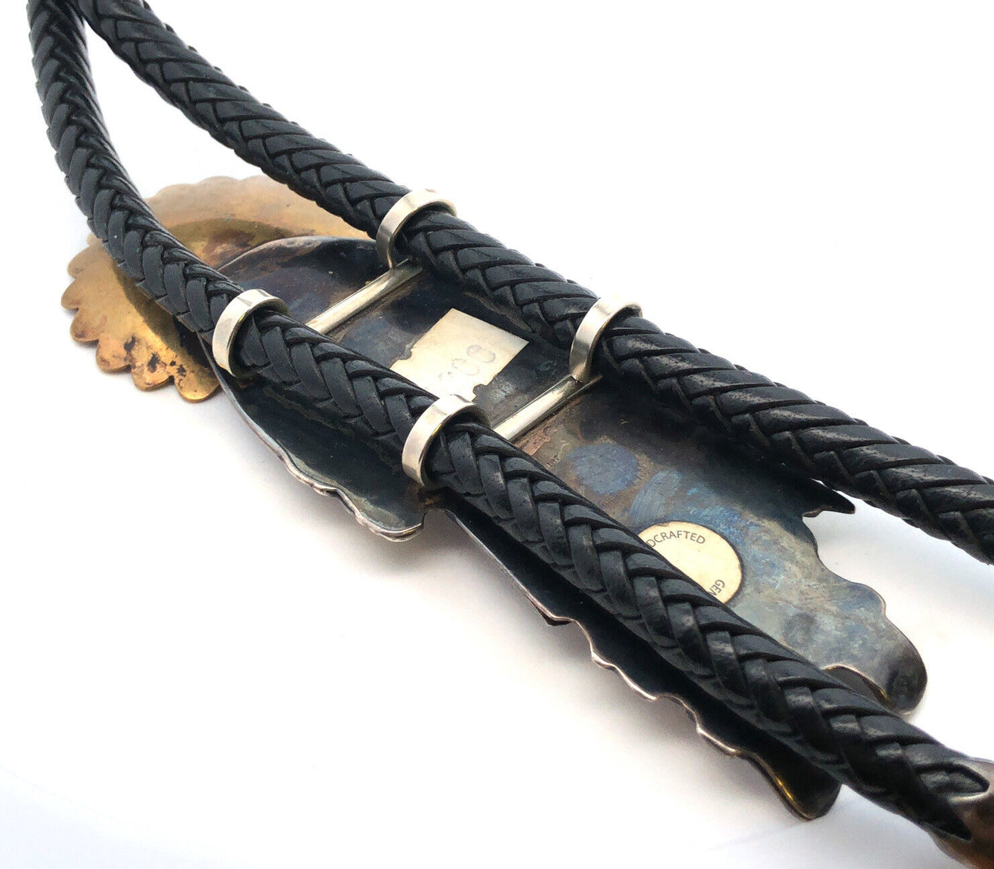 Native American Thomas Singer 925 Sterling Silver Dancer Black Leather Bolo Tie