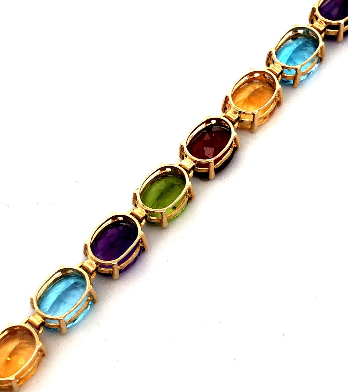 Designer 14K Yellow Gold Oval Mixed Gemstone Statement Mother's Tennis Bracelet