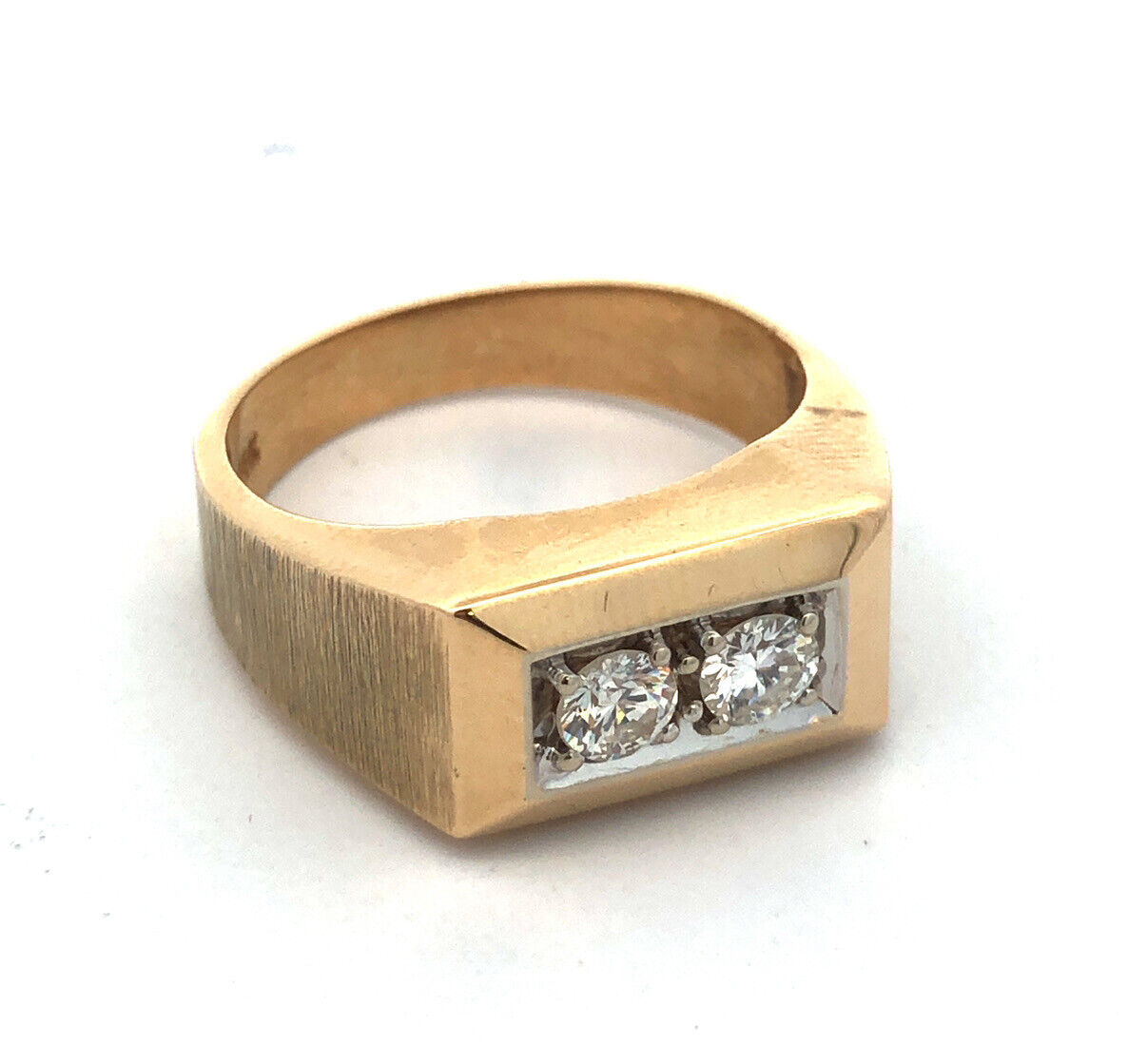 14K Yellow Gold Round Diamond Duo Rectangle Statement Dome Ring