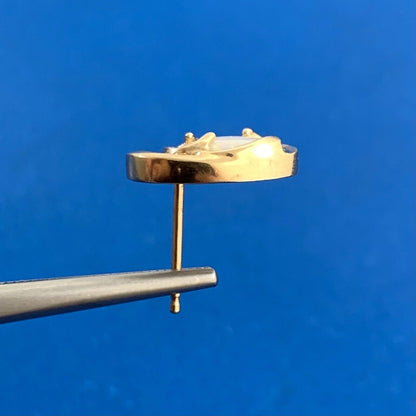 Designer 14K Yellow Gold Oval Opal Diamond Accented Stud Earrings