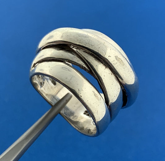 Vintage 925 Sterling Silver Bypass Circles Modernist Infinity Knot Band Ring