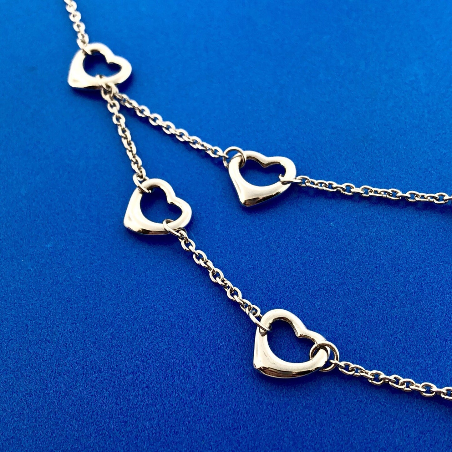 Sterling Silver 925 Heart Cutout Double Drop Sweet Heart Fashion Necklace