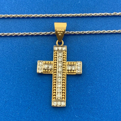 Designer 22K Yellow White Gold Diamond Cross Pendant