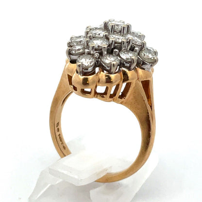 Vintage Designer 14K Yellow Gold Diamond Cluster Waterfall Cocktail Ring