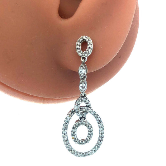 Designer ZMR 14K White Gold Pave Diamond Circle Drop Dangle Earrings