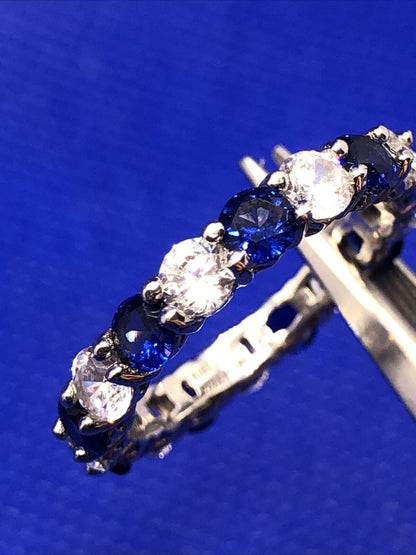Designer Kiera 925 Sterling Silver White Blue Cubic Zirconia Eternity Band Ring