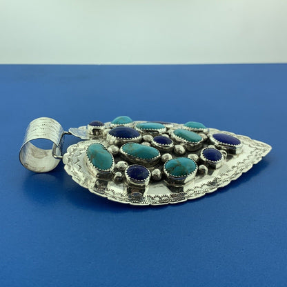 Navajo ES Elaine Sam Sterling Silver 925 Lapis Lazuli Turquoise Pendant