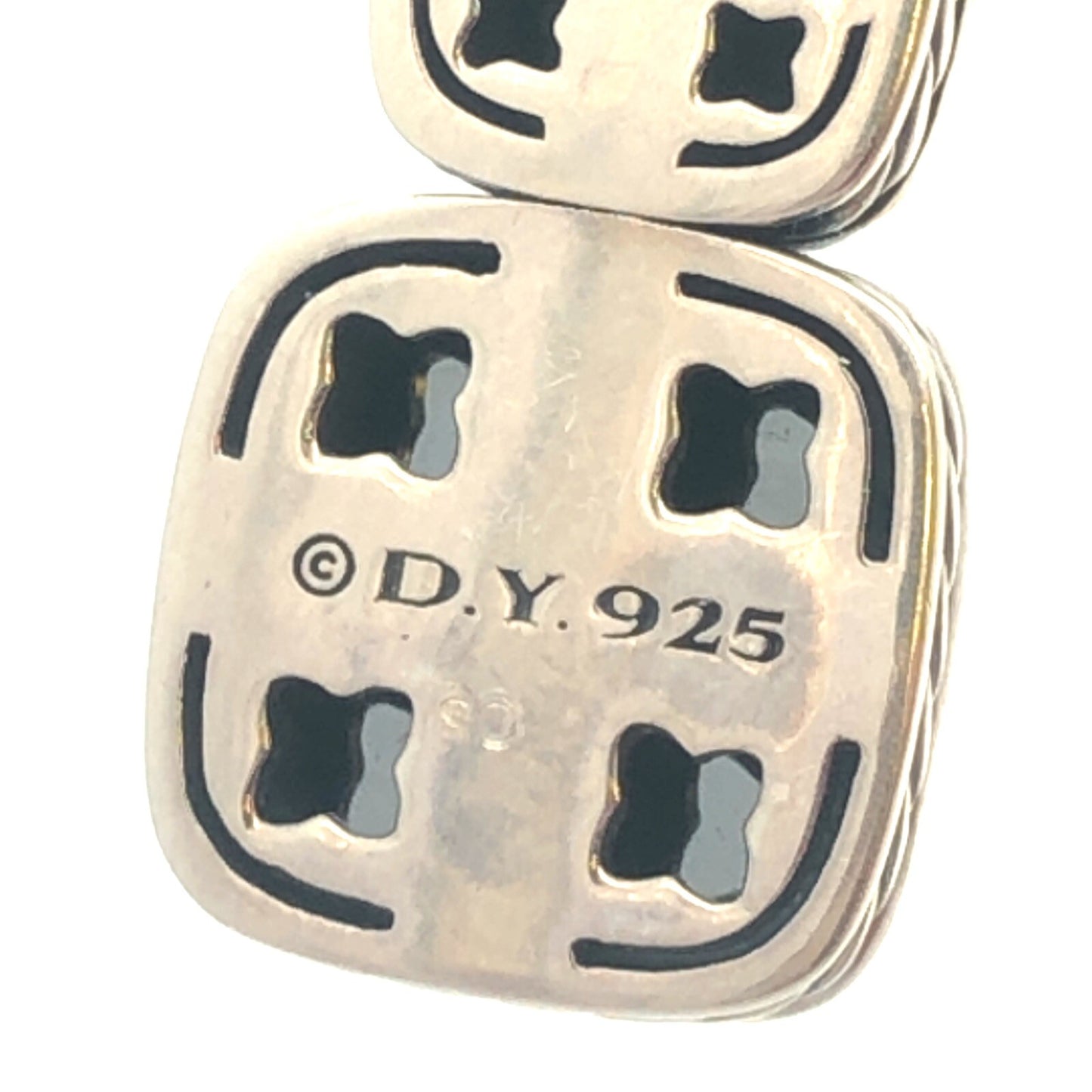 David Yurman 925 Sterling Silver Albion Cushion Cut Hematite Diamond Earrings