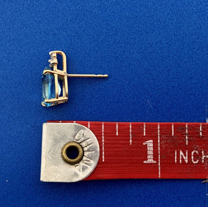 14K Yellow Gold Swiss Blue Topaz Diamond December Anniversary Pear Stud Earrings