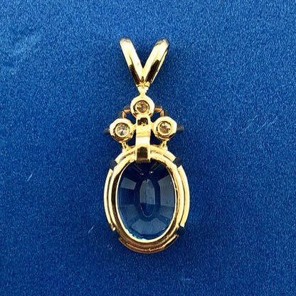 14K Yellow Gold London Blue Topaz Diamond Drop December Anniversary Pendant