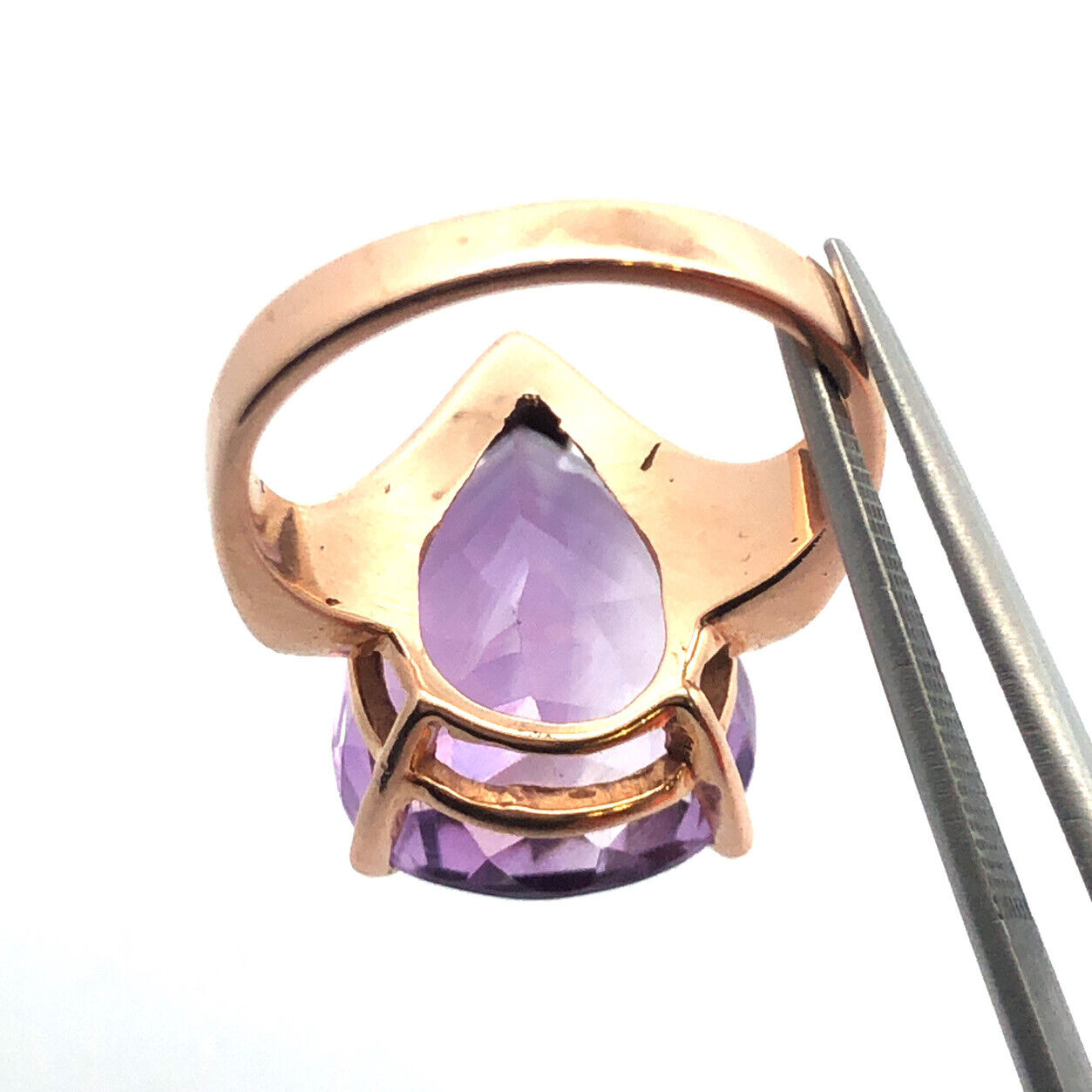 14K Yellow Gold Pear Cut Amethyst Solitaire Statement February Anniversary Ring