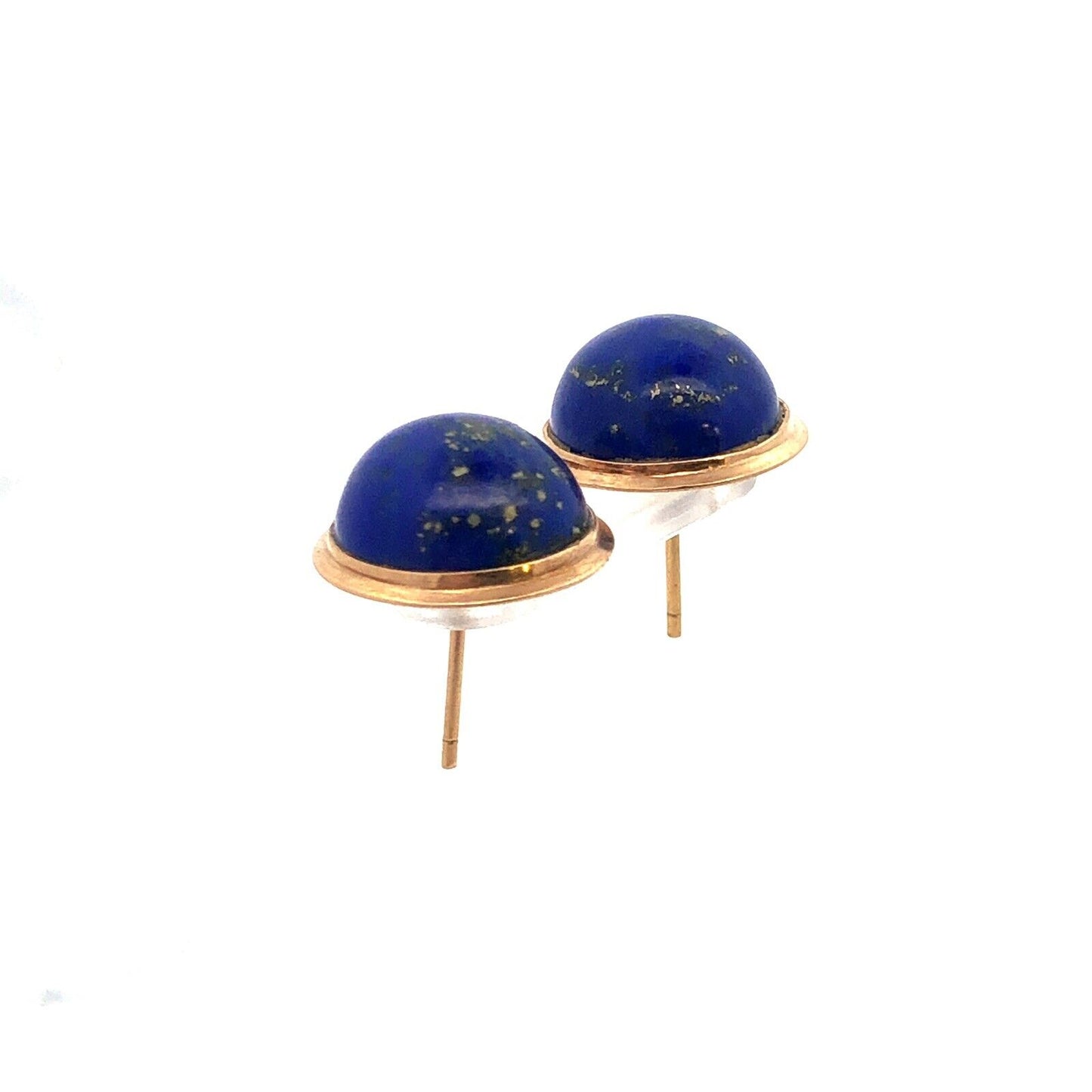 Vintage 14K Yellow Gold Round Cabochon Blue Lapis Lazuli Stud Earrings