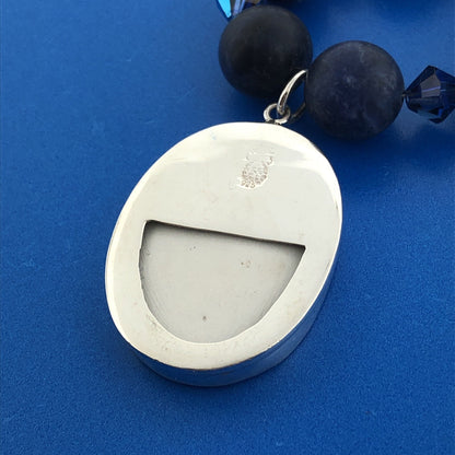 Stunning Sterling Silver 925 Blue Jasper Fine China Pendant 19" Toggle Necklace