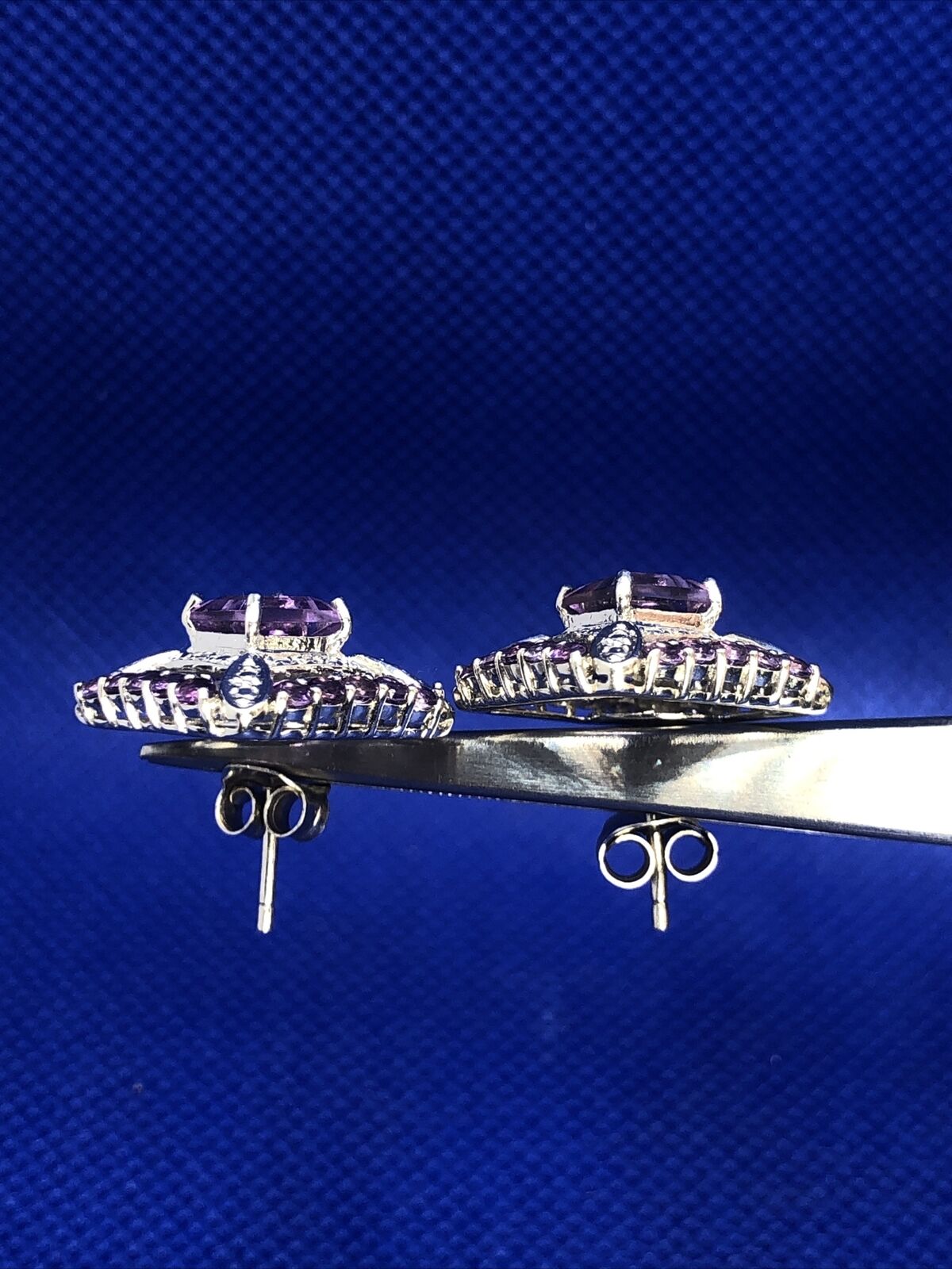 Purple Amethyst 925 Sterling Silver Square Statement Stud Earrings