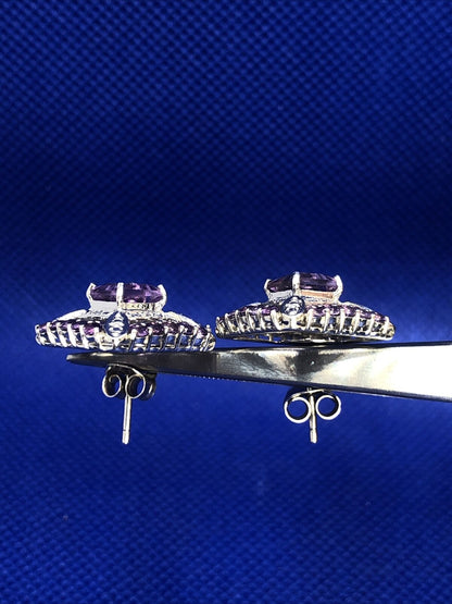 Purple Amethyst 925 Sterling Silver Square Statement Stud Earrings