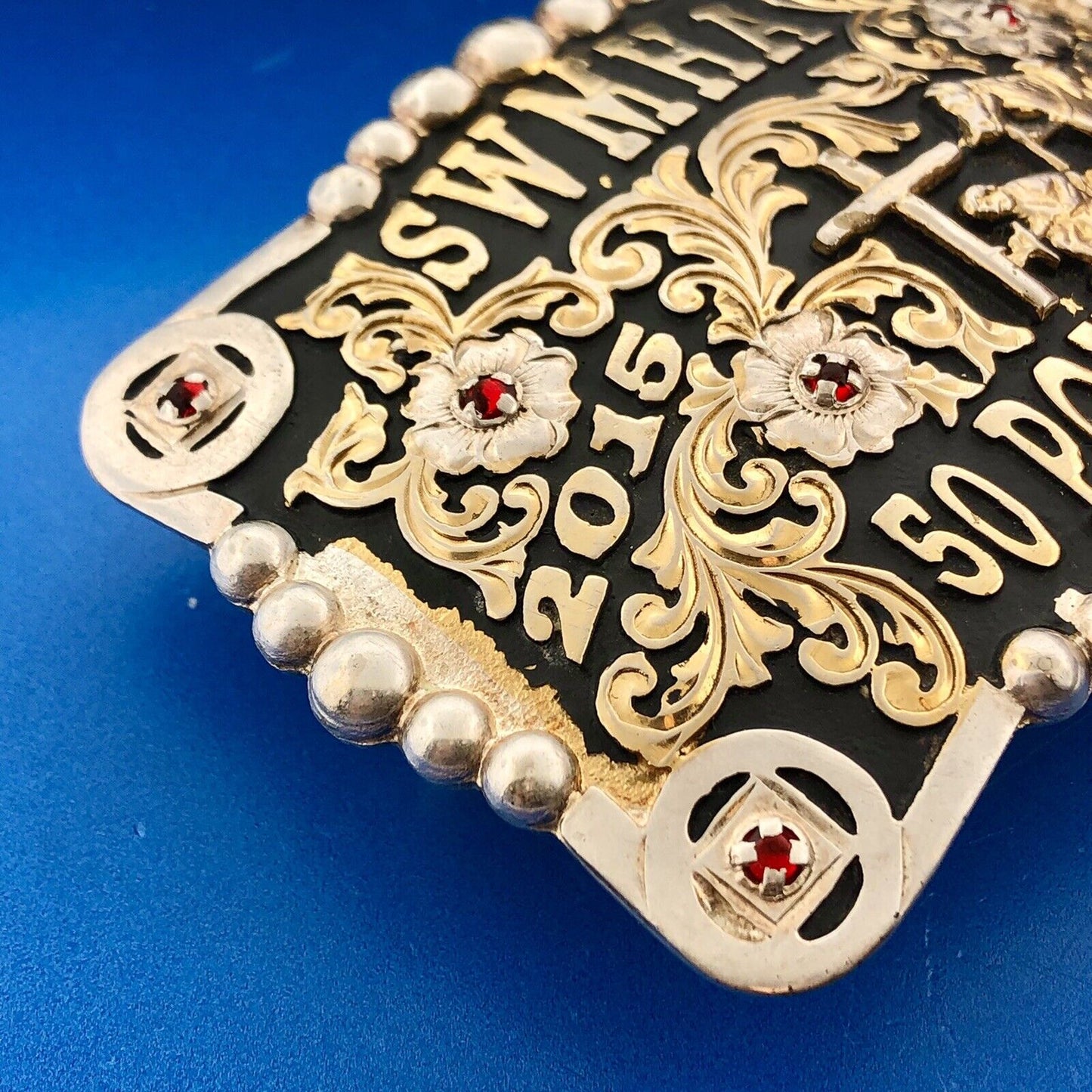 Corriente Gold Silver Tone Rhinestone SWMHA 50 Points Award Artisan Belt Buckle