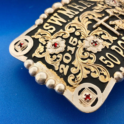 Corriente Gold Silver Tone Rhinestone SWMHA 50 Points Award Artisan Belt Buckle