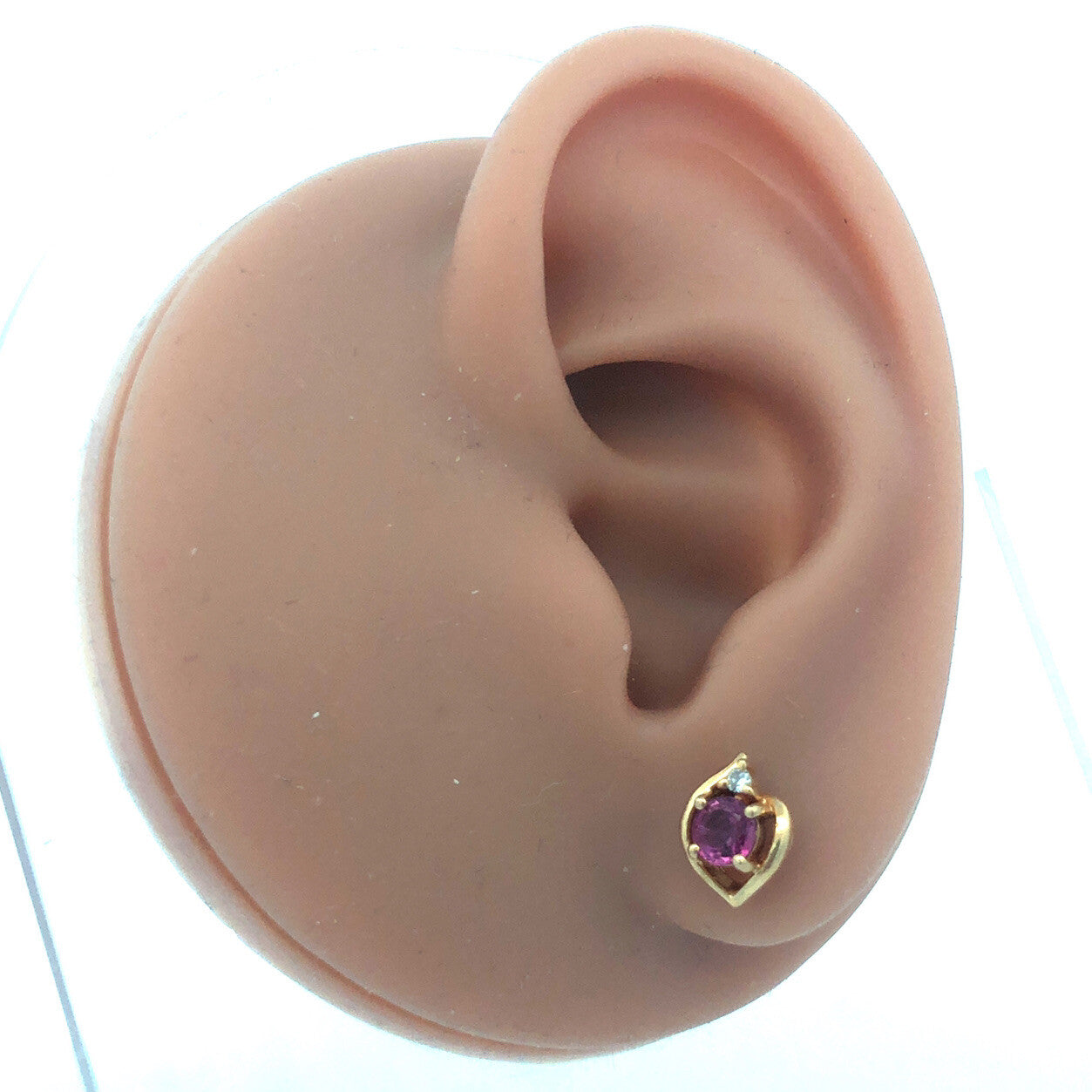 Estate Designer 14K Yellow Gold Ruby Diamond July Anniversary Stud Earrings