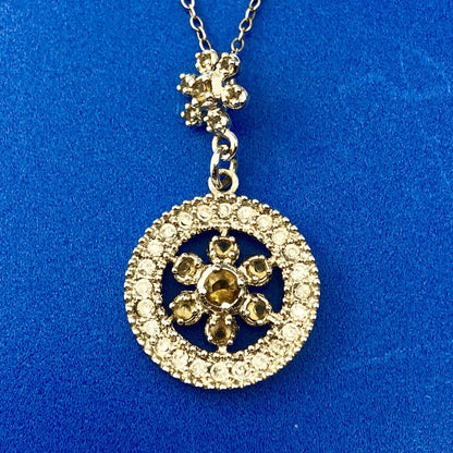 Designer 925 Sterling Silver Topaz Diamond Floral Double Drop Pendant Necklace