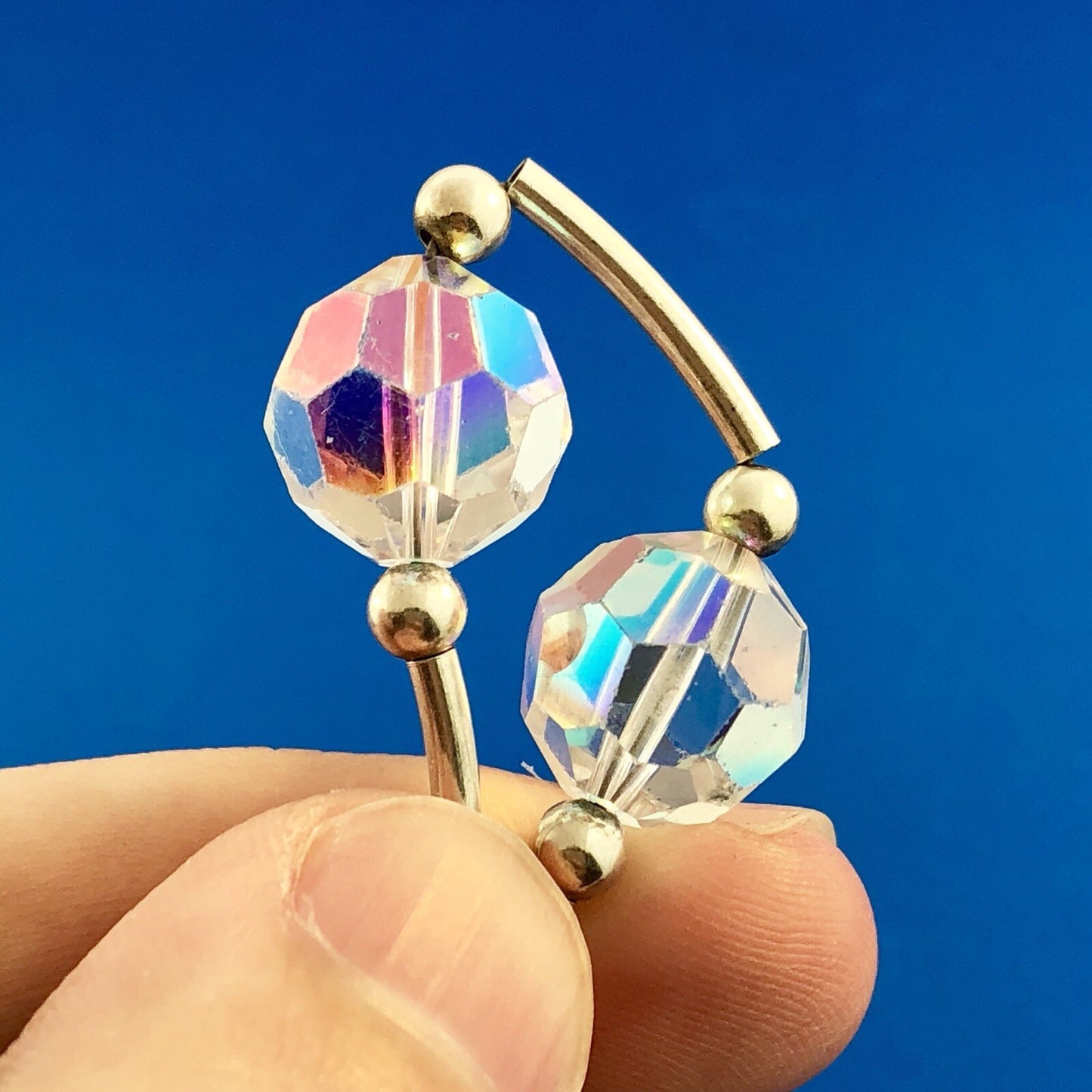 Stunning 925 Sterling Silver Aurora Borealis Cyrstal Bead Bracelet Necklace Set