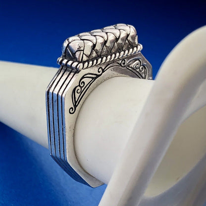 Designer 925 Sterling Silver Architectural Scroll Bar Dome Ring
