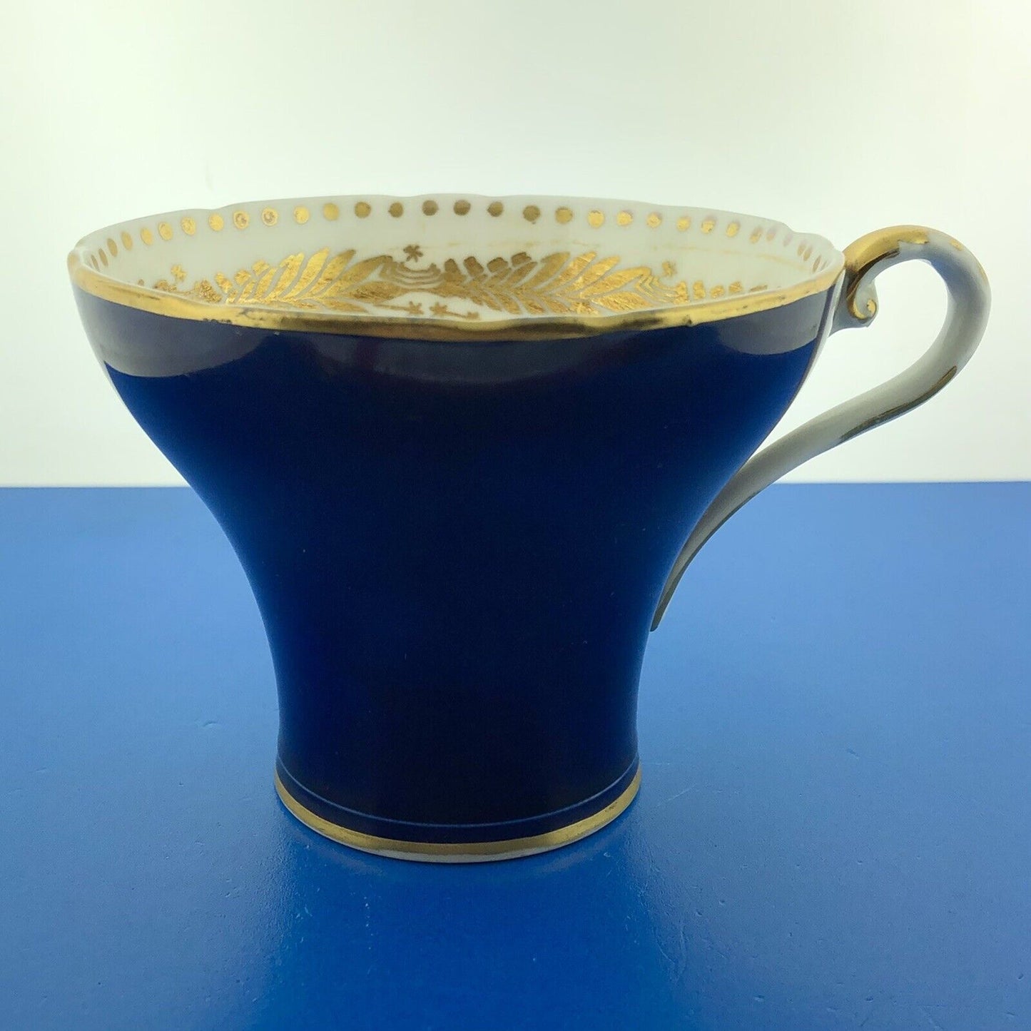Aynsley English Bone China Cobalt Blue Gold Floral Vine Star Design Cup/Saucer