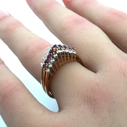 Designer 14K Yellow Gold Ruby Diamond Accented Empire Style Cocktail Ring