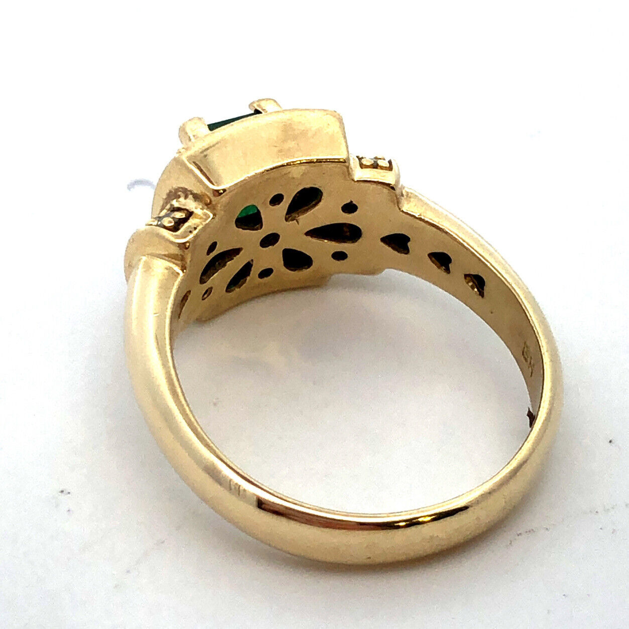 Vintage 14K Yellow Gold Emerald Diamond Halo Statement Cocktail Ring