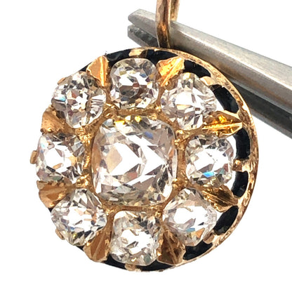 Estate 14K Yellow Gold Cubic Zirconia Cluster Enamel Round Pendant