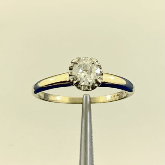 14K Yellow & White Gold Round Miner's Diamond Solitaire Engagement Ring