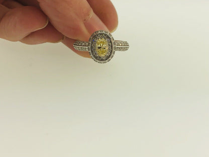 Sterling Silver Yellow White Cubic Zirconia Engagement Bridal Ring S179