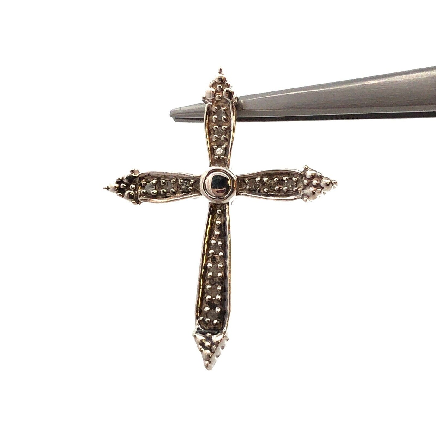 Designer 925 Sterling Silver Round Diamond Textured Cross Pendant