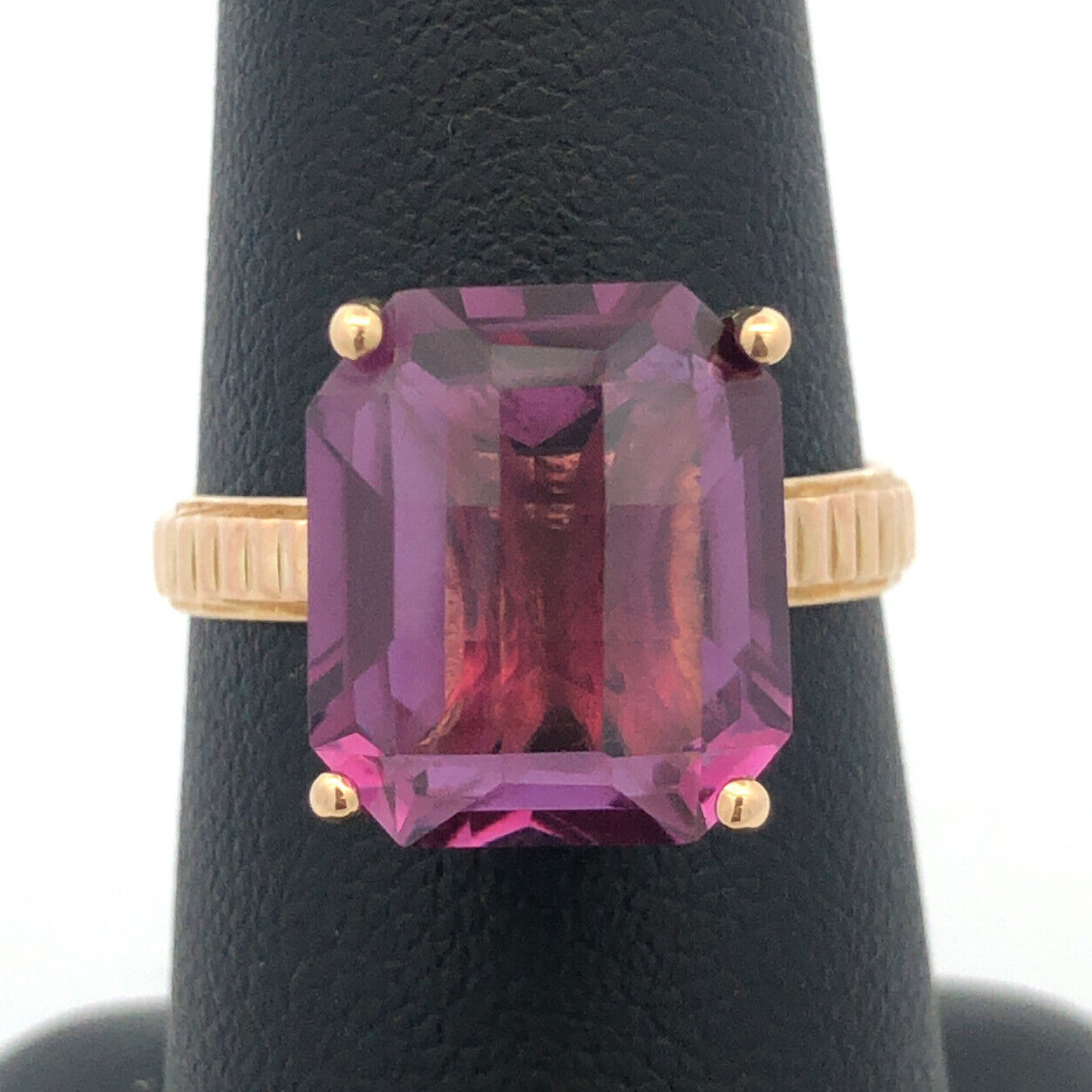 Designer Taxco 14K Yellow Gold Cushion Cut Purple Sapphire Solitaire Ring