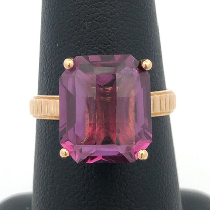 Designer Taxco 14K Yellow Gold Cushion Cut Purple Sapphire Solitaire Ring