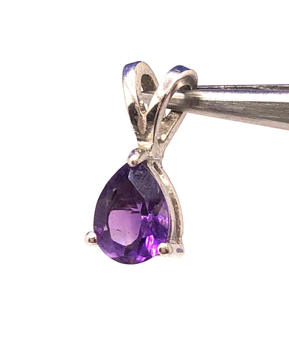 Designer TGGC 925 Sterling Silver Pear Cut Amethyst Drop Petite Pendant