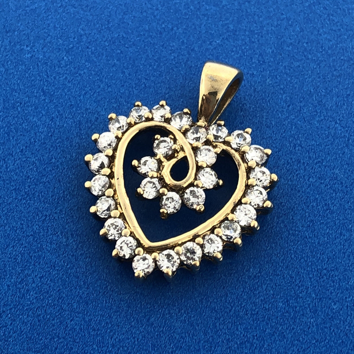 Designer JJT Sterling Silver Vermeil Gold Tone Cubic Zirconia CZ Heart Pendant
