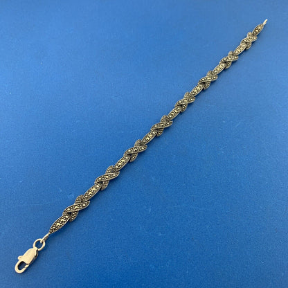 Designer 925 Sterling Silver Marcasite X O Balinese Style Tennis Bracelet