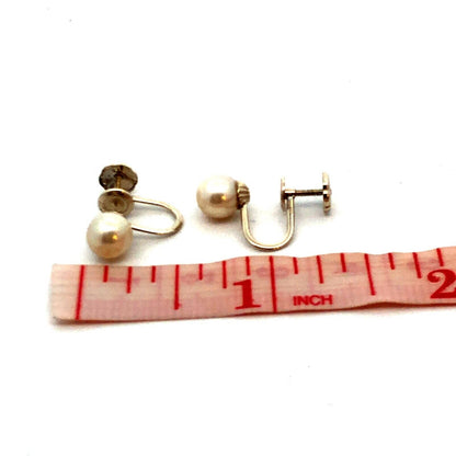 Estate 14KT White Gold Pearl Screw Back Clip On June Anniversary Stud Earrings