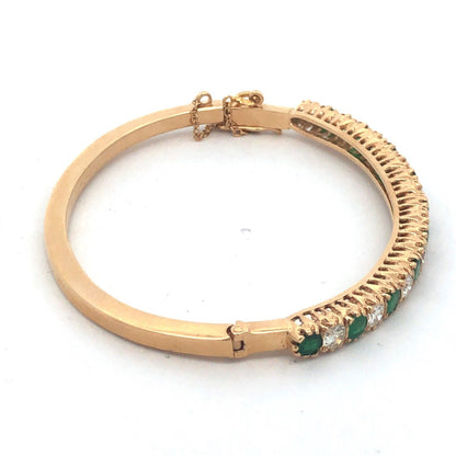 Stunning 14K Yellow Gold Diamond Emerald May Hinged Bangle Bracelet