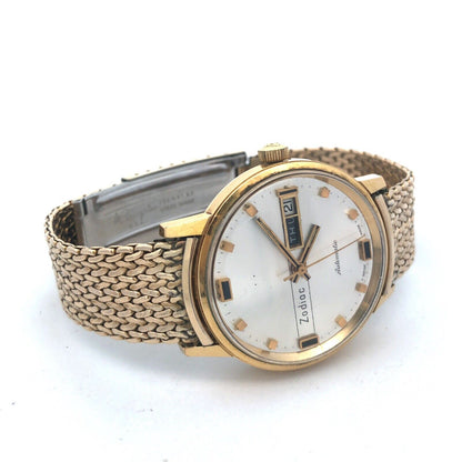 Zodiac 10KT Yellow Gold Filled Day Date Round Analog Mens Wrist Watch