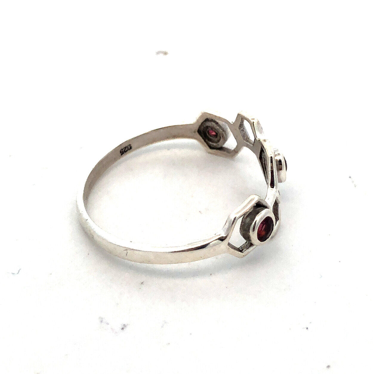 925 Sterling Silver Round Pink Tourmaline Honeycomb Hexagon Band Ring