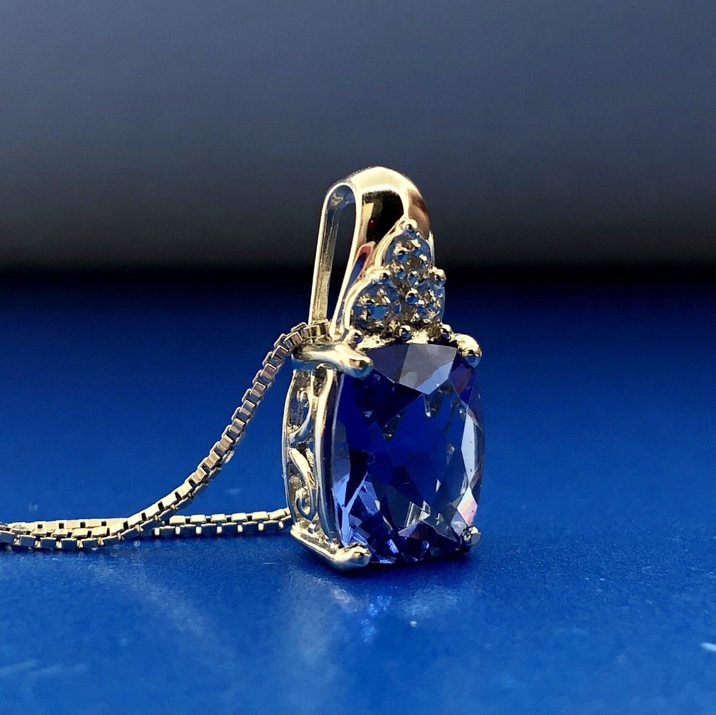 925 Sterling Silver Blue Cubic Zirconium with Diamond Accent Pendant Necklace