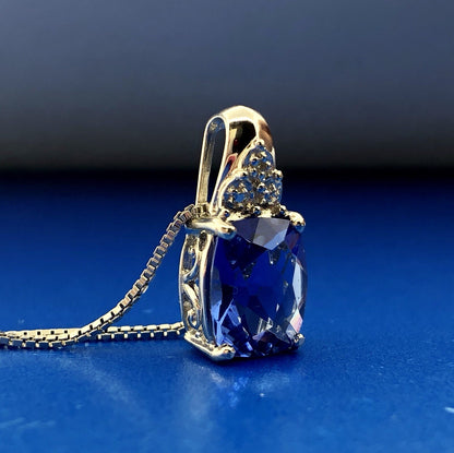925 Sterling Silver Blue Cubic Zirconium with Diamond Accent Pendant Necklace