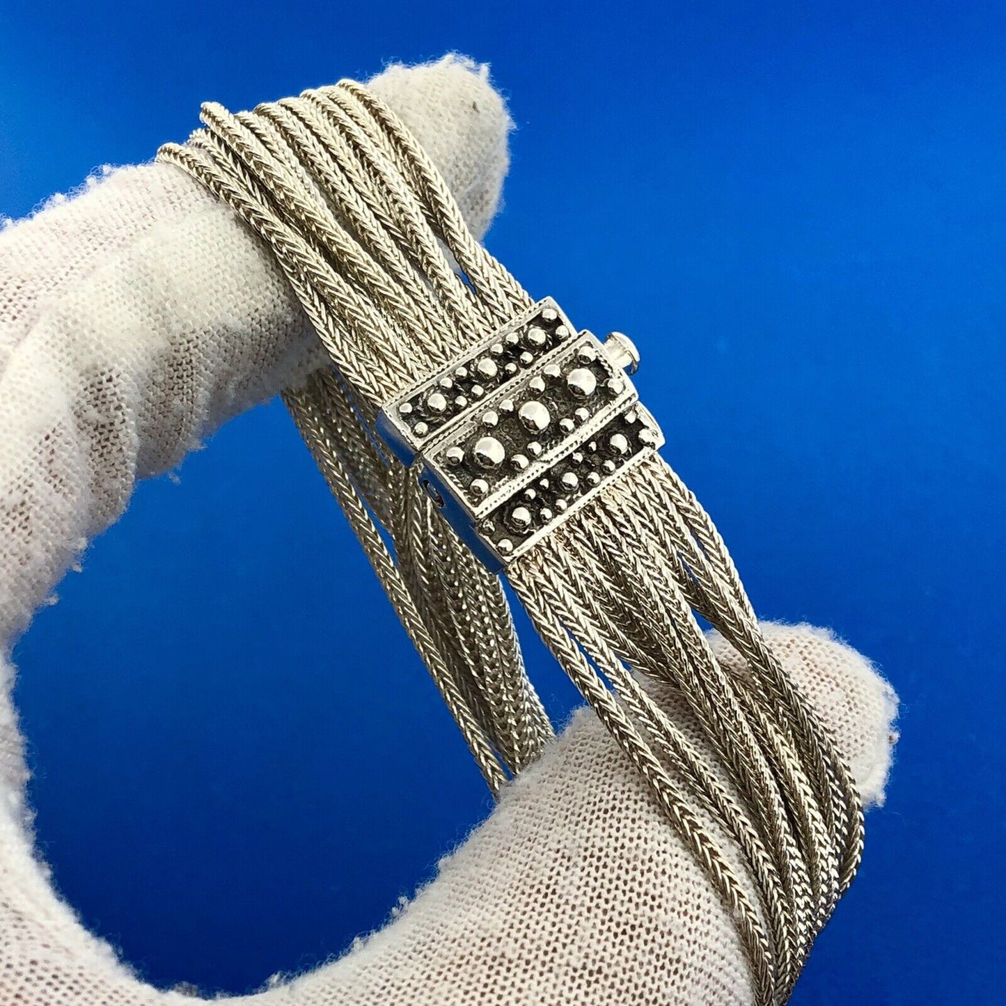 Designer Anatoli 925 Sterling Silver 10 Strand Wheat Link Mesh Cuff Bracelet