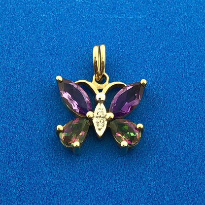 10k Yellow Gold Marquise Amethyst Pear Mystic Topaz Butterfly Dangle Pendant
