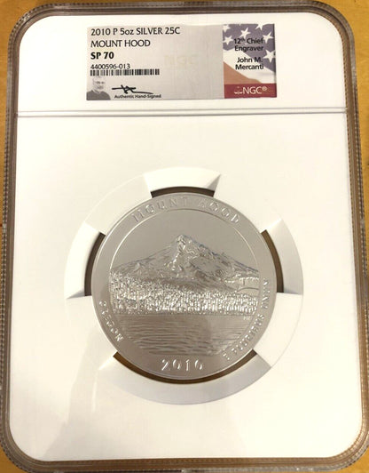 NGC 2010 Mount Hood Oregon 25C P SP70 America The Beautiful ATB 5oz Silver Coin