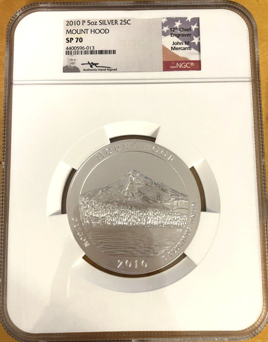 NGC 2010 Mount Hood Oregon 25C P SP70 America The Beautiful ATB 5oz Silver Coin